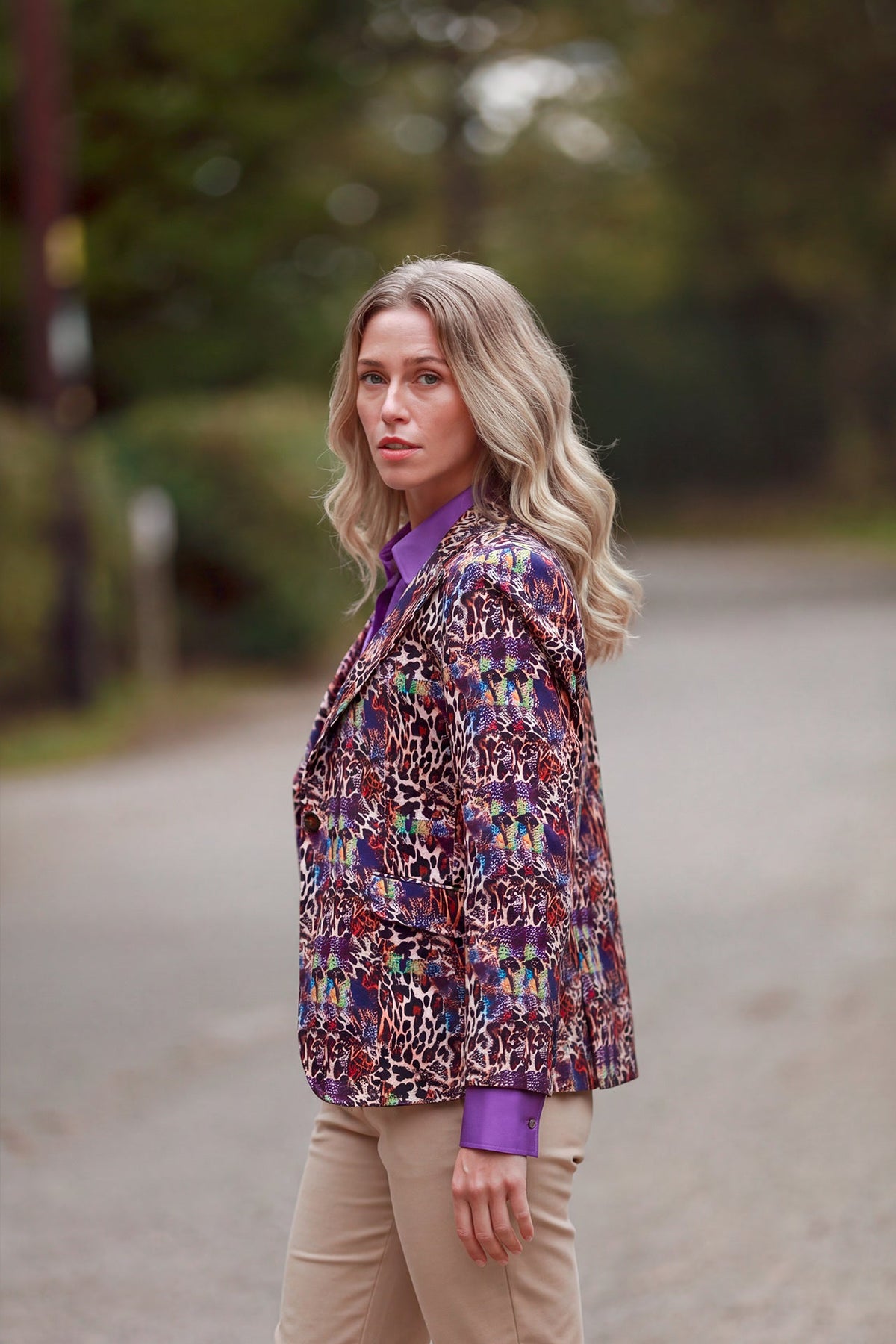 Claudio Lugli Gilded Instinct Leopard Print Blazer, front view showing the notch lapels and one-button fastening