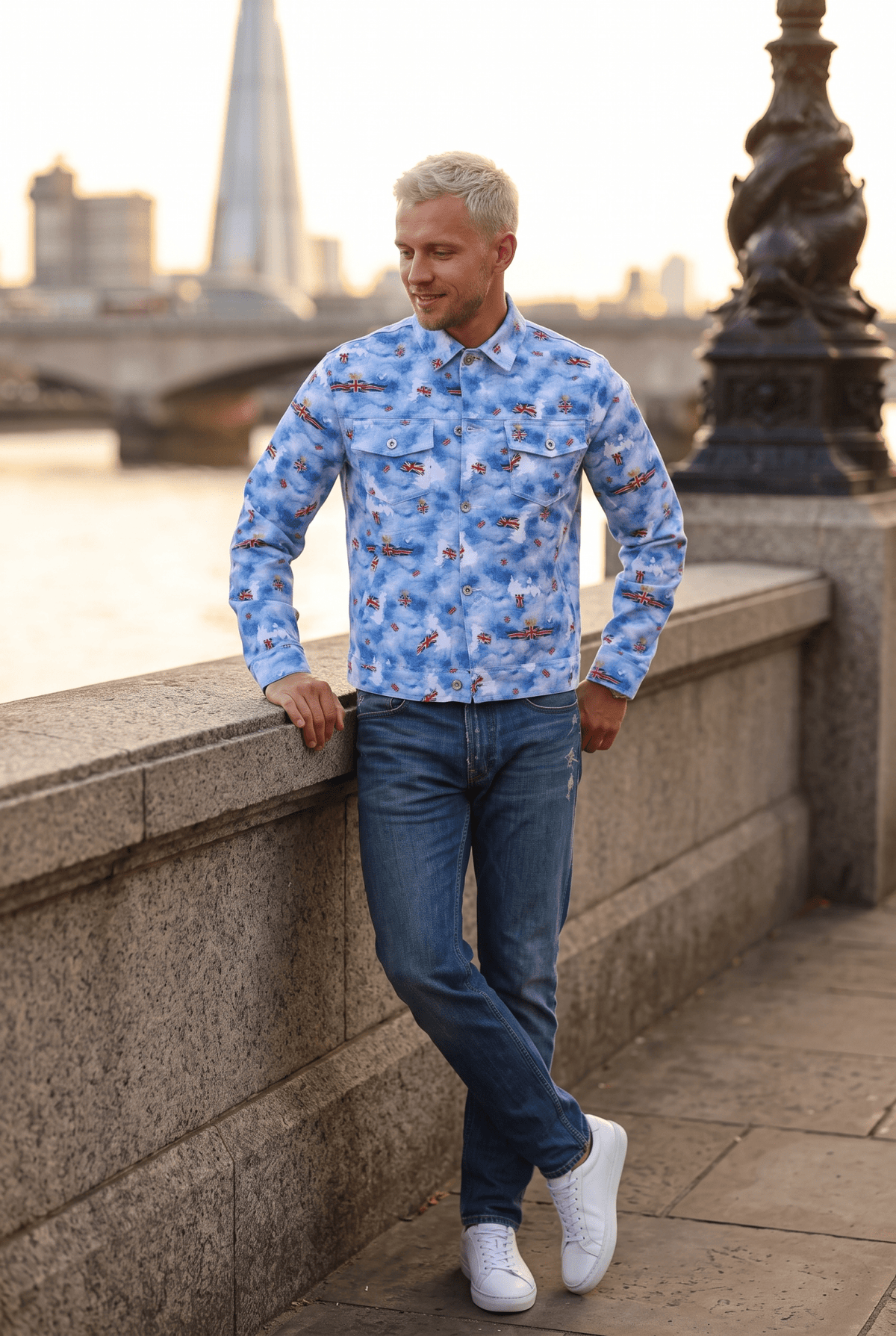 Great Britain Print Denim Cotton Shacket - Claudio Lugli Shirts