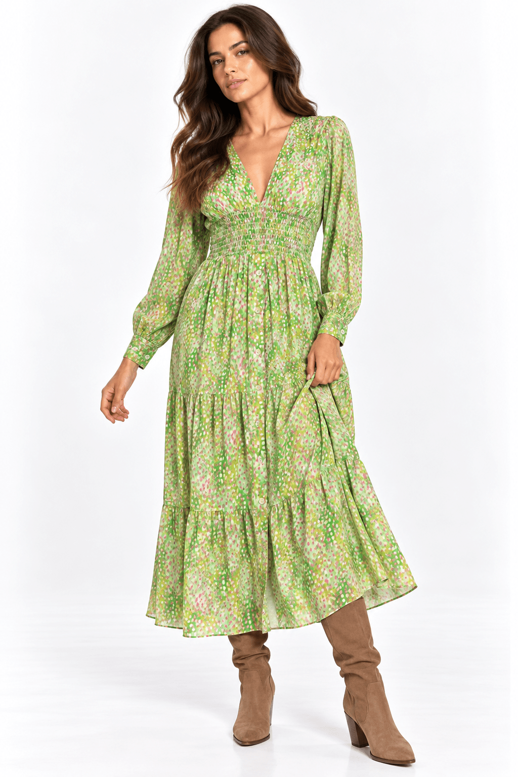 Green Floral Maxi Dress - Claudio Lugli Shirts