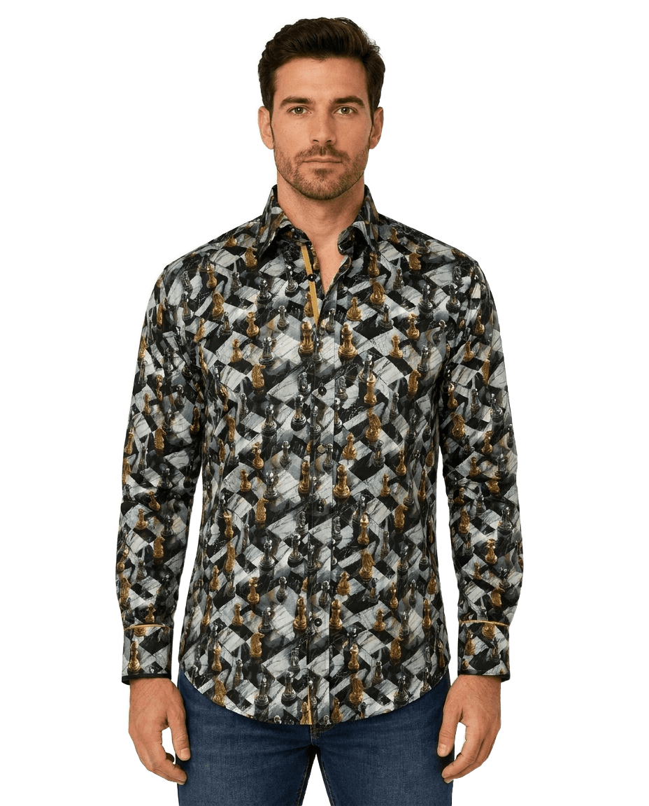 Grey Chess Print Shirt - Claudio Lugli Shirts