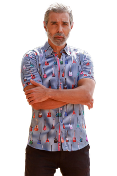 Guitar Stripe Print Short Sleeve Shirt - Claudio Lugli Shirts