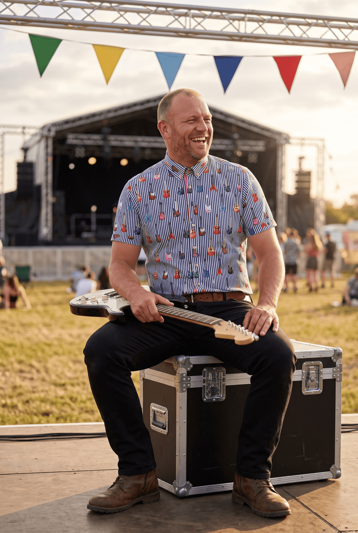 Guitar Stripe Print Short Sleeve Shirt - Claudio Lugli Shirts