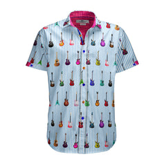 GUITAR STRIPE PRINT SHORT SLEEVE SHIRT - Premium Men's Patterned Shirt by Claudio Lugli | Bold Design, Tailored Fit, Best Printed Shirts