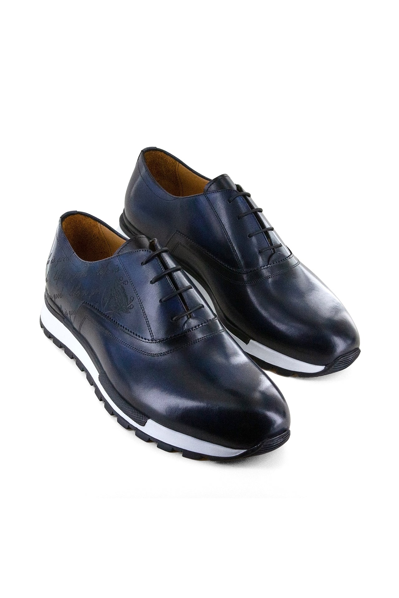 HAND PAINTED ENGRAVED CLASSIC LEATHER TRAINERS - Premium Men's Patterned Shirt by Claudio Lugli | Bold Design, Tailored Fit, Best Printed Shirts