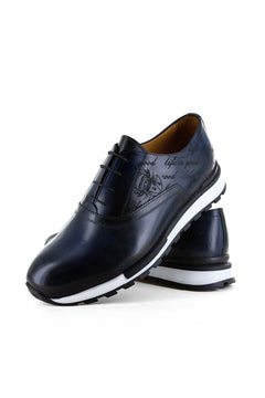 HAND PAINTED ENGRAVED CLASSIC LEATHER TRAINERS - Premium Men's Patterned Shirt by Claudio Lugli | Bold Design, Tailored Fit, Best Printed Shirts