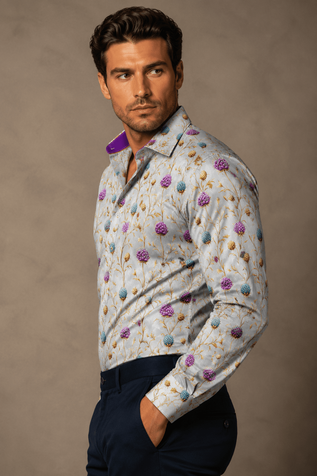 HIGHLAND THISTLES PRINT SHIRT - Claudio Lugli Shirts