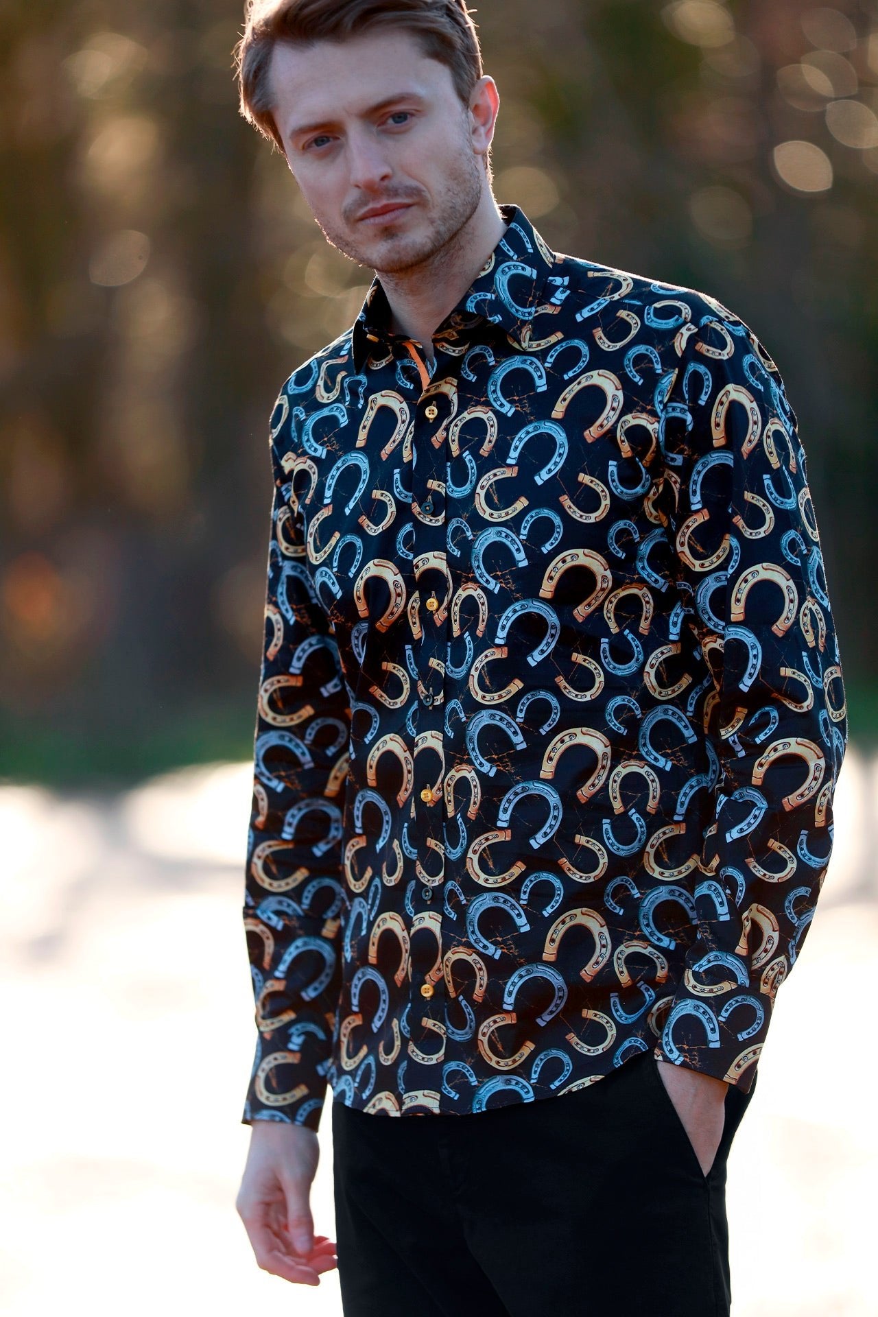 HORSESHOE EQUESTRIAN PRINT SHIRT - Premium Men's Patterned Shirt by Claudio Lugli | Bold Design, Tailored Fit, Best Printed Shirts