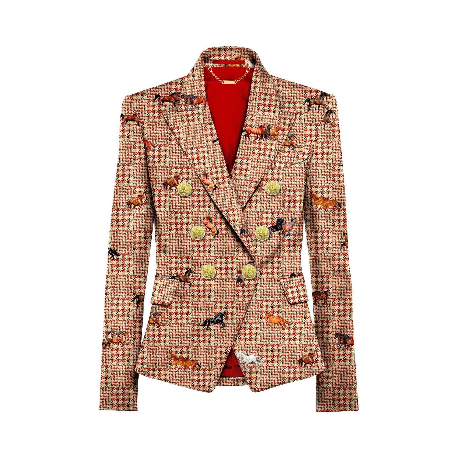 HOUNDSTOOTH AND MUSTANGS DOUBLE BREASTED PRINTED WOMENS JACKET - Premium Men's Patterned Shirt by Claudio Lugli | Bold Design, Tailored Fit, Best Printed Shirts