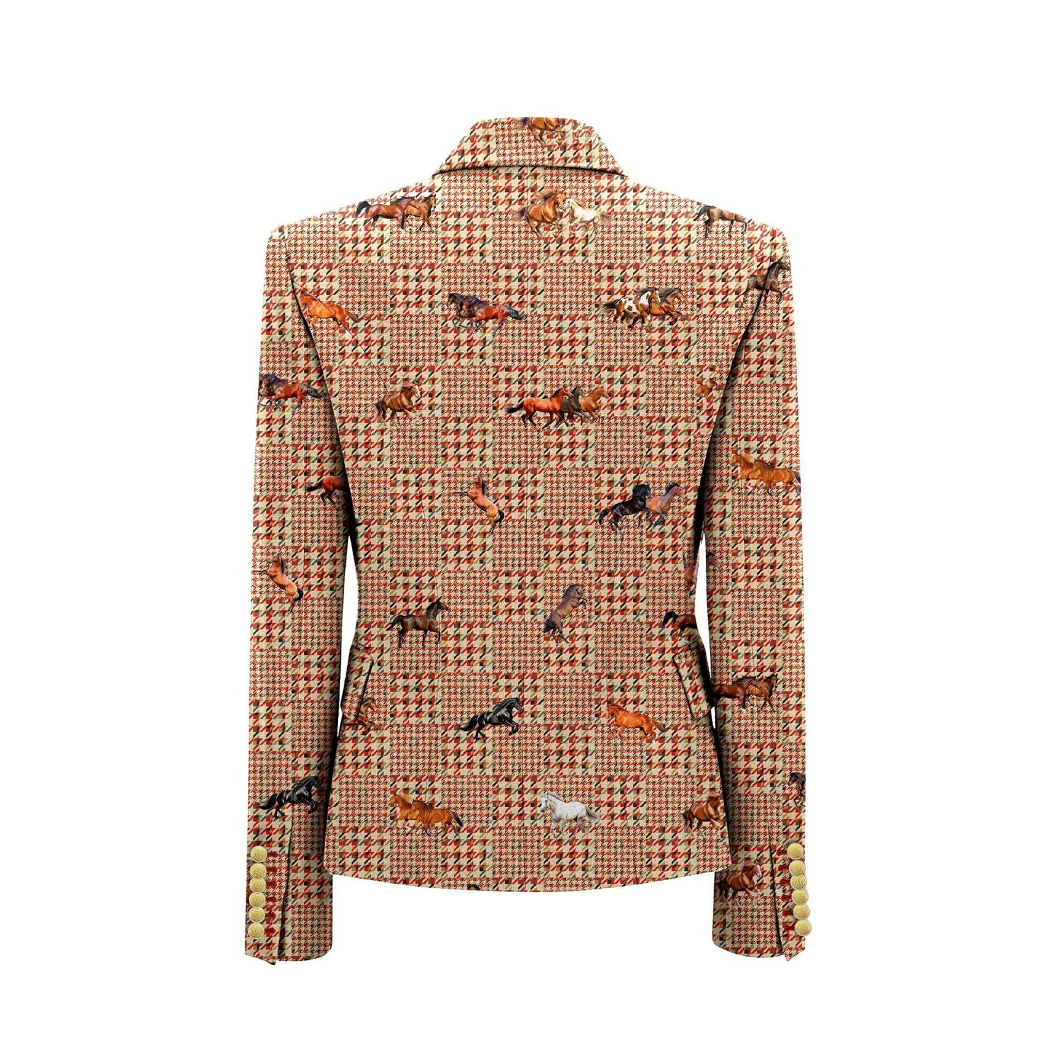 HOUNDSTOOTH AND MUSTANGS DOUBLE BREASTED PRINTED WOMENS JACKET - Premium Men's Patterned Shirt by Claudio Lugli | Bold Design, Tailored Fit, Best Printed Shirts