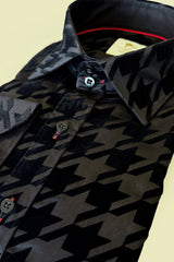 HOUNDSTOOTH FLOCKING SHIRT ON JET - BLACK TENCEL BASE - Claudio Lugli Shirts