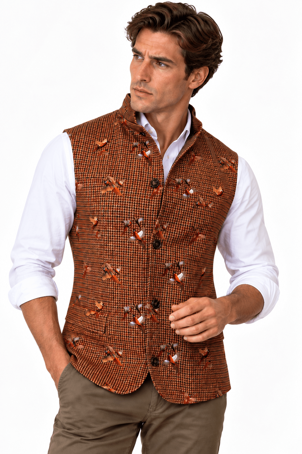 Houndstooth & Pheasant Sleeveless Jacket - Claudio Lugli Shirts