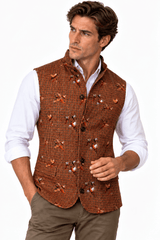 Houndstooth & Pheasant Sleeveless Jacket - Claudio Lugli Shirts
