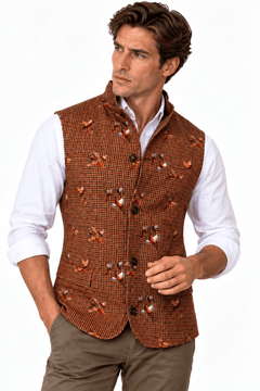Houndstooth & Pheasant Sleeveless Jacket - Claudio Lugli Shirts