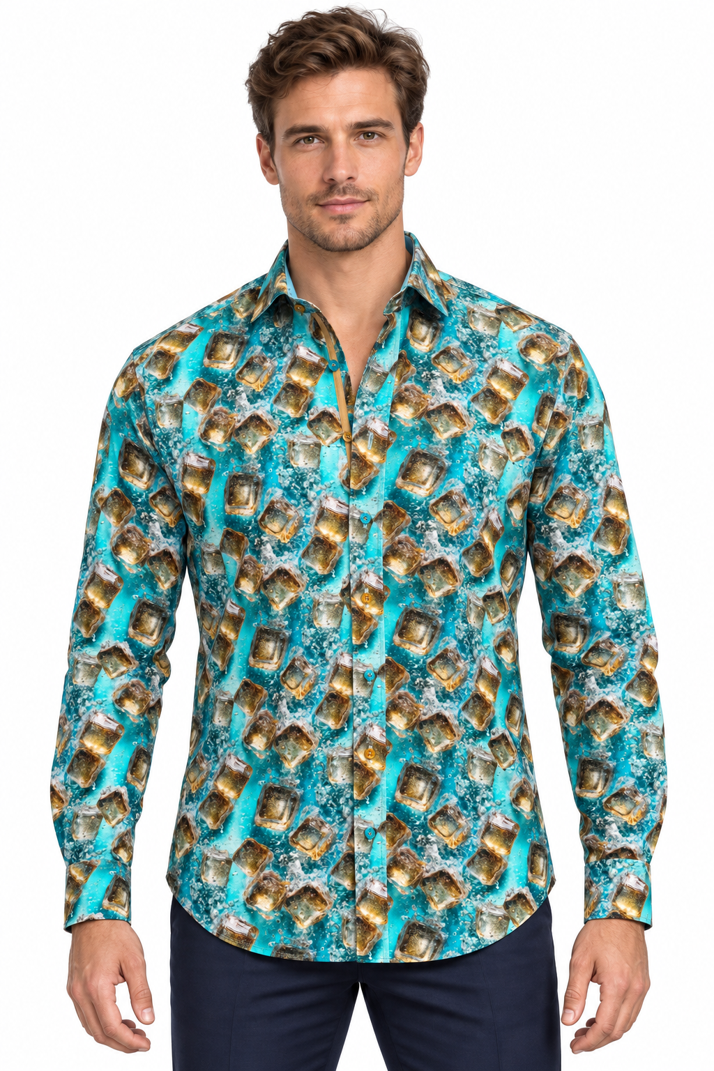 Ice Cubes Print Shirt - Aqua - Claudio Lugli Shirts
