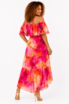 ITALIAN WATERCOLOUR FLORAL BARDOT TIERED MAXI DRESS - Claudio Lugli Shirts
