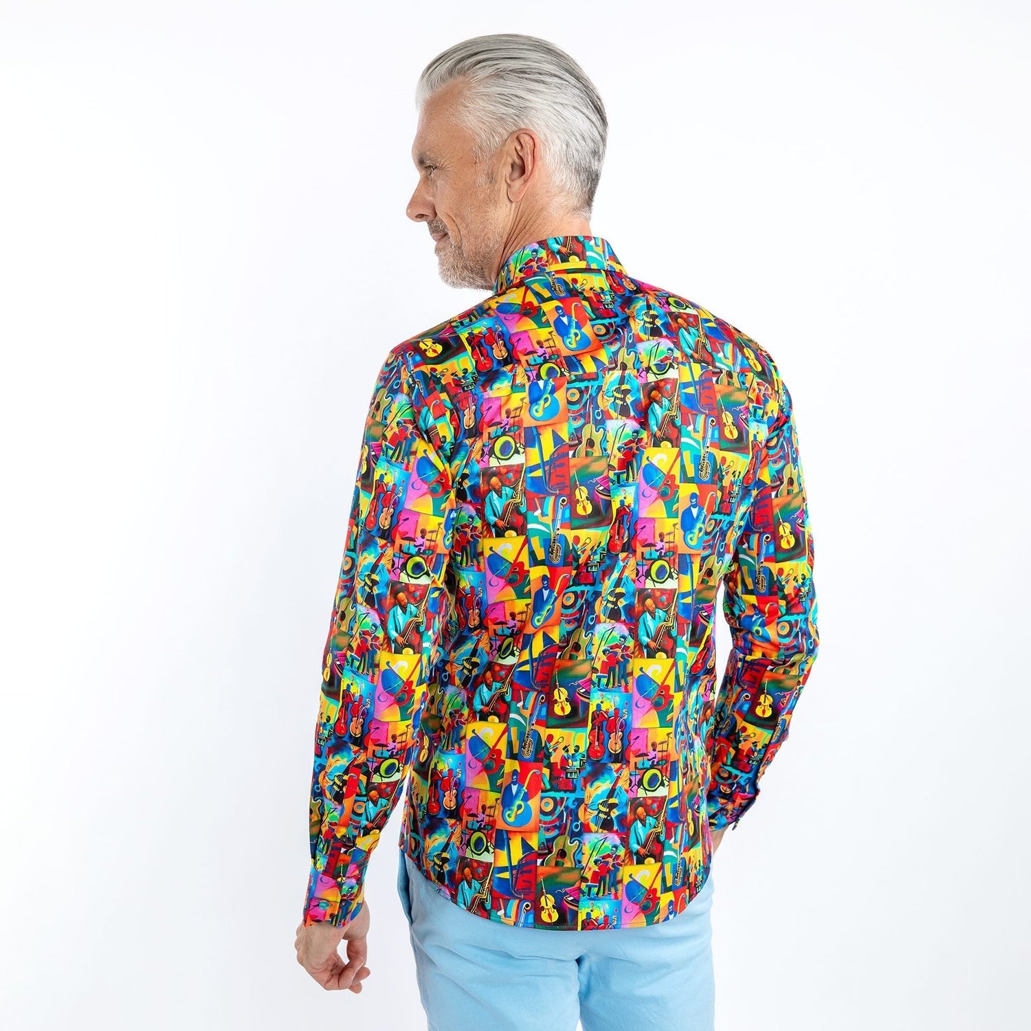 JAZZ MUSIC CUBISM ART PRINT SHIRT – Premium Men's Patterned Shirt by Claudio Lugli | Bold Design, Tailored Fit, Best Printed Shirts