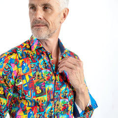 JAZZ MUSIC CUBISM ART PRINT SHIRT – Premium Men's Patterned Shirt by Claudio Lugli | Bold Design, Tailored Fit, Best Printed Shirts