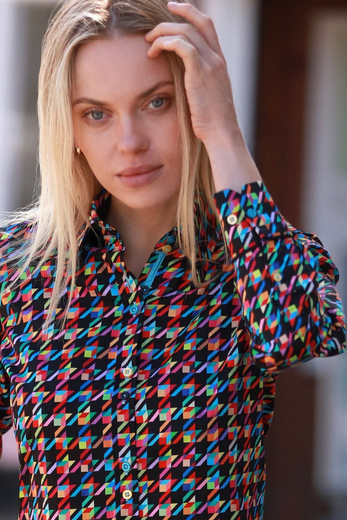 Kaleidoscope Houndstooth Print Shirt
