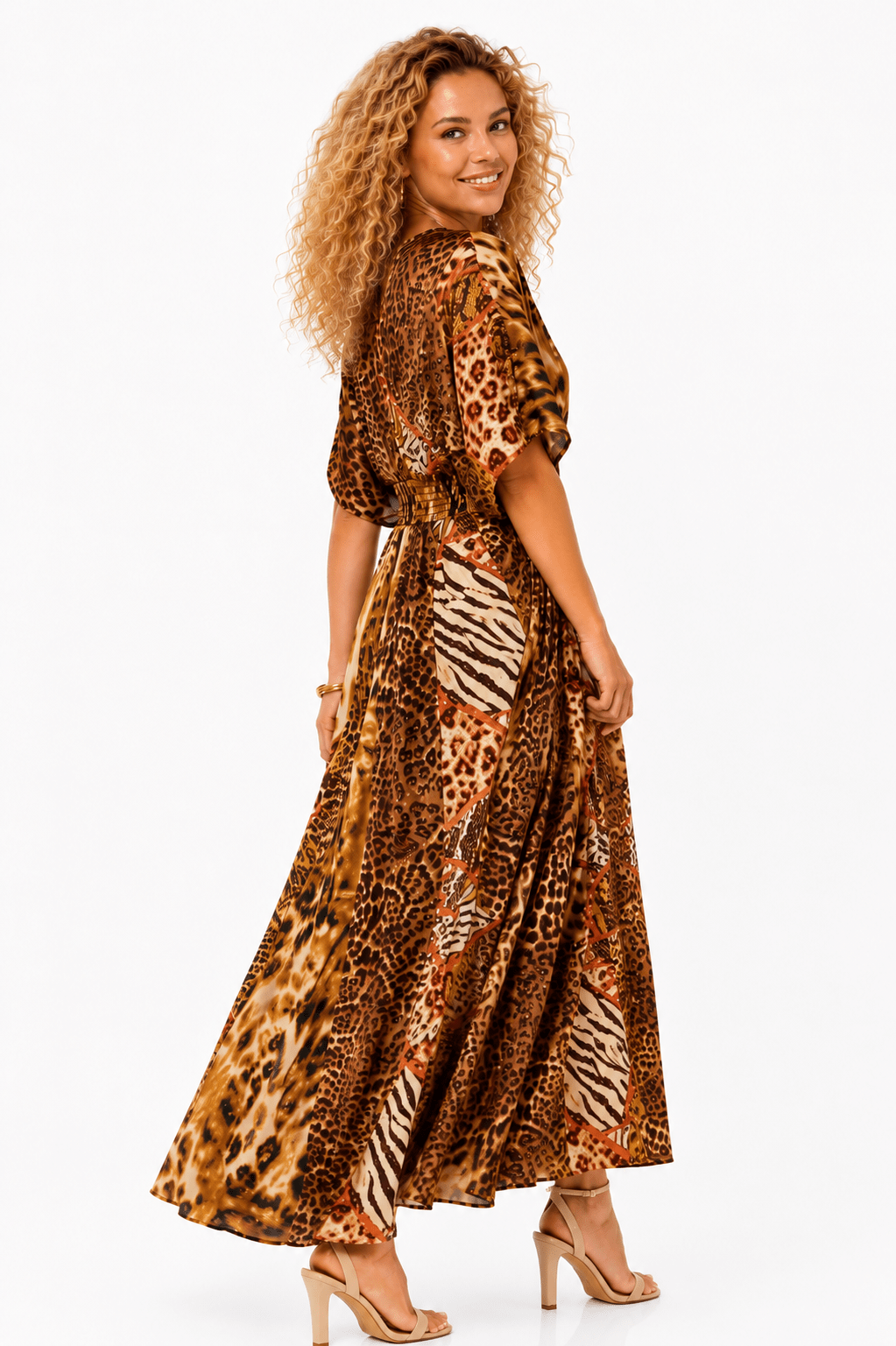 LEOPARD PATCHWORK V-WRAP MAXI DRESS - Claudio Lugli Shirts