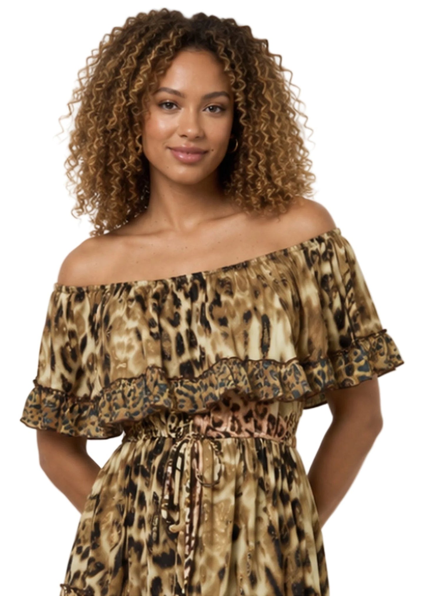 LEOPARD PRINT OFF THE SHOULDER TIERED MAXI DRESS - Claudio Lugli Shirts