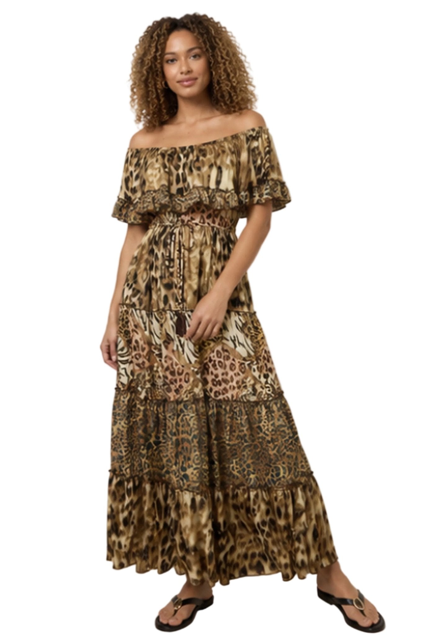 LEOPARD PRINT OFF THE SHOULDER TIERED MAXI DRESS - Claudio Lugli Shirts