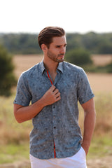 LINEN GREY FLOWER MEN SHORT SLEEVE - Premium Men's Patterned Shirt by Claudio Lugli | Bold Design, Tailored Fit, Best Printed Shirts