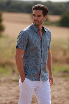 LINEN GREY FLOWER MEN SHORT SLEEVE - Premium Men's Patterned Shirt by Claudio Lugli | Bold Design, Tailored Fit, Best Printed Shirts