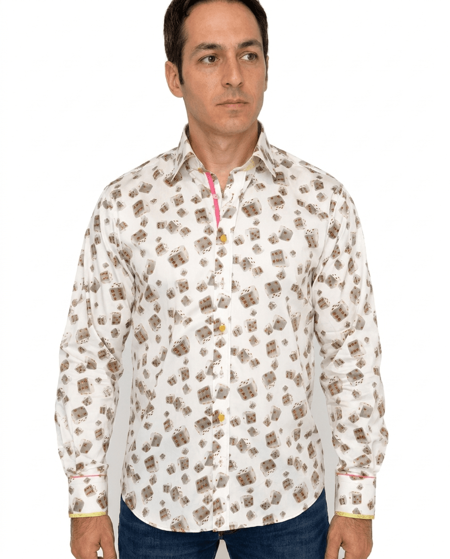 Lucky Dice Print Shirt — White - Claudio Lugli Shirts