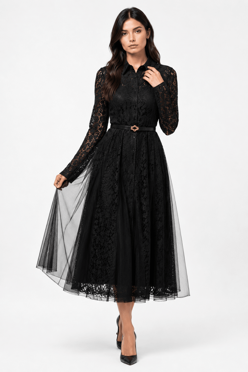 LUXSTYLE MIDNIGHT LACE NOIR DRESS - Claudio Lugli Shirts