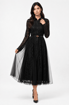 LUXSTYLE MIDNIGHT LACE NOIR DRESS - Claudio Lugli Shirts