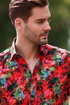 MARBLE TIE - DYE SHIRT WITH FLOCKING DETAIL - Claudio Lugli Shirts
