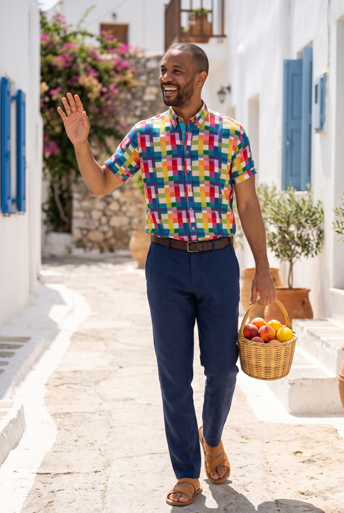 Men's Linen Check Short Sleeve Shirt - Multicolour - Claudio Lugli Shirts