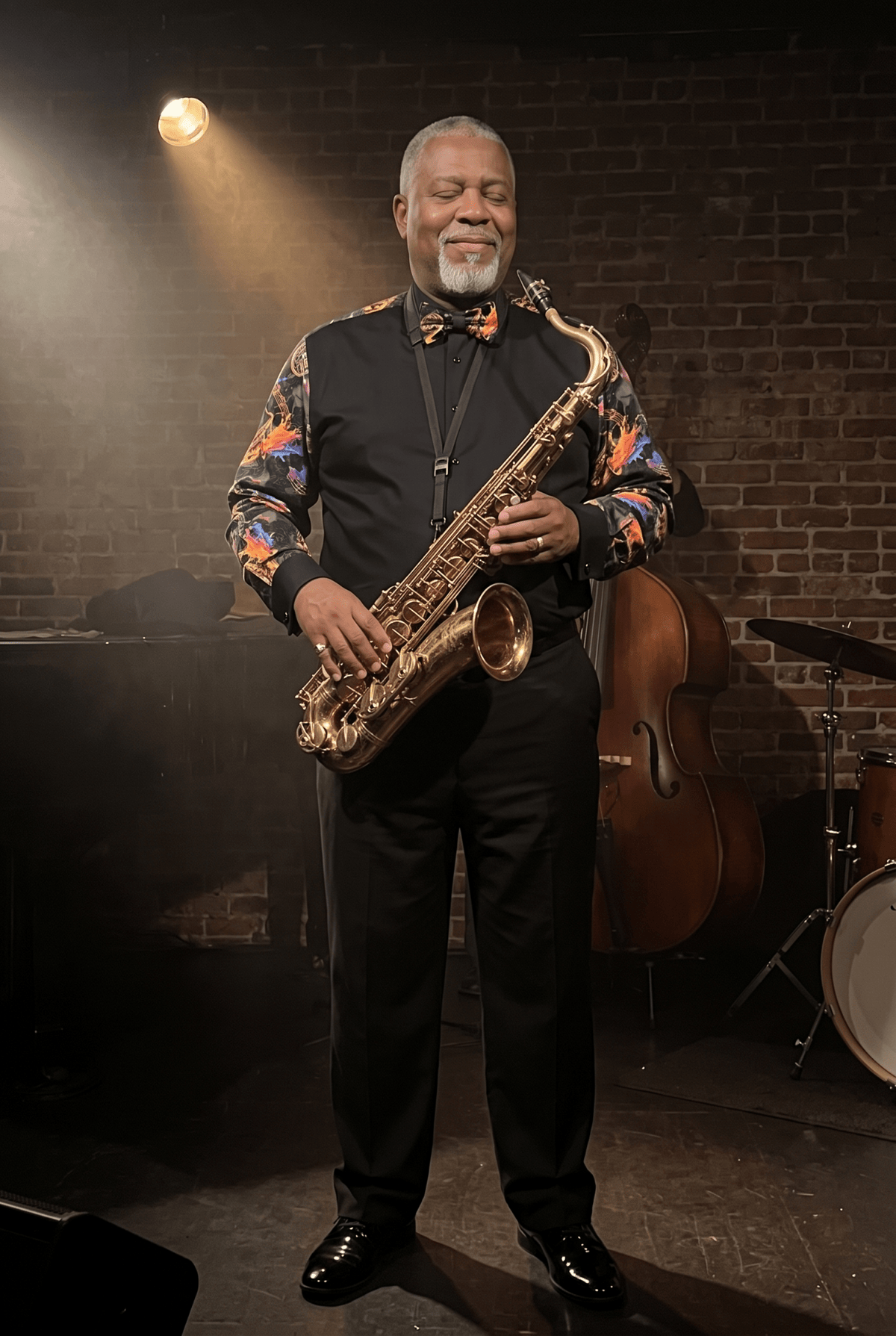 Men's Saxophone Print Tuxedo Shirt - Black - Claudio Lugli Shirts