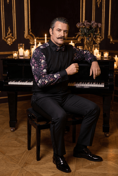 Men's Skulls & Roses Tuxedo Shirt - Black - Claudio Lugli Shirts