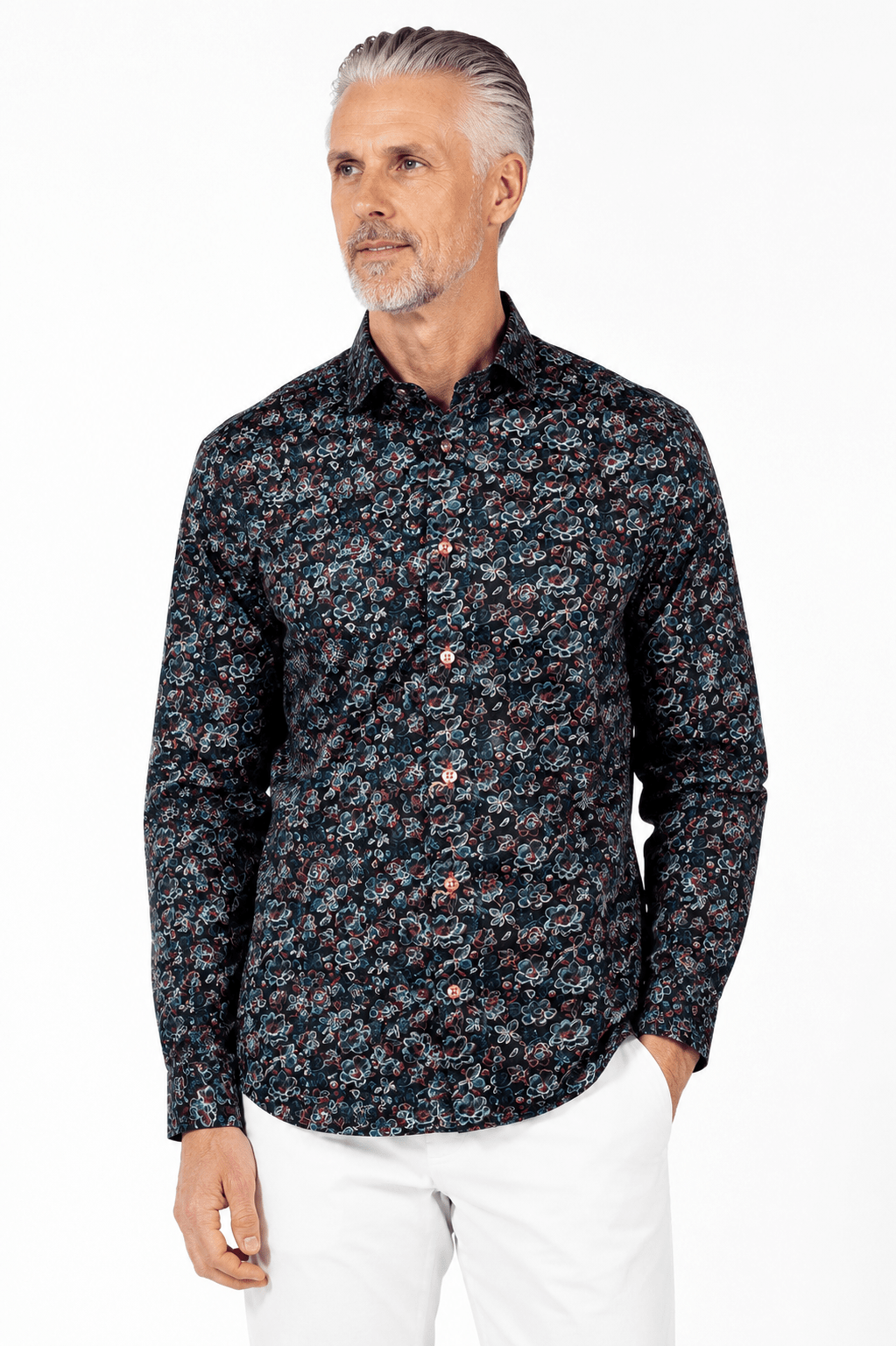 MIDNIGHT BLOOM SATIN COTTON SHIRT - Claudio Lugli Shirts