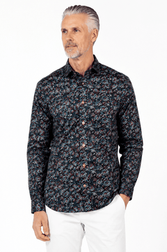MIDNIGHT BLOOM SATIN COTTON SHIRT - Claudio Lugli Shirts