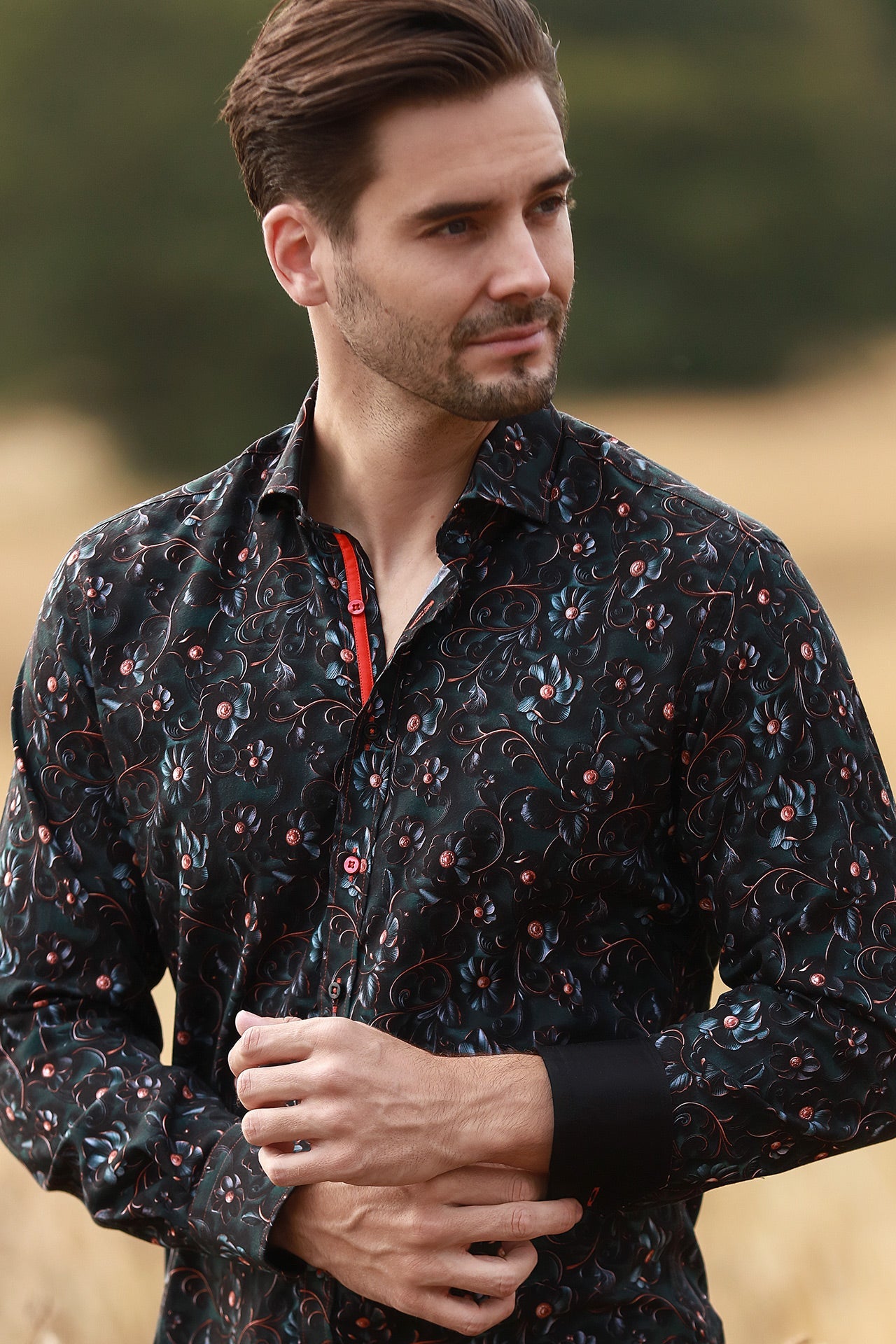 MIDNIGHT BLOOM TENCEL PRINT SHIRT - Claudio Lugli Shirts