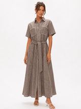 MISS CHARM CONTRAST STITCH LINEN BLEND SHIRT DRESS - Claudio Lugli Shirts