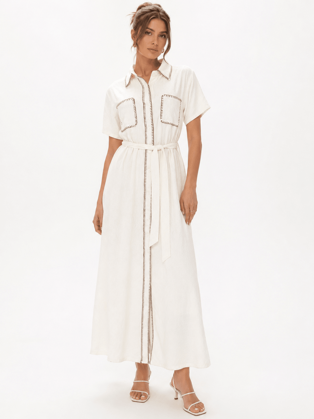 MISS CHARM CONTRAST STITCH LINEN BLEND SHIRT DRESS - Claudio Lugli Shirts