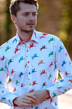 MULTI HORSE RIDER PRINT SHIRT - Premium Men's Patterned Shirt by Claudio Lugli | Bold Design, Tailored Fit, Best Printed Shirts