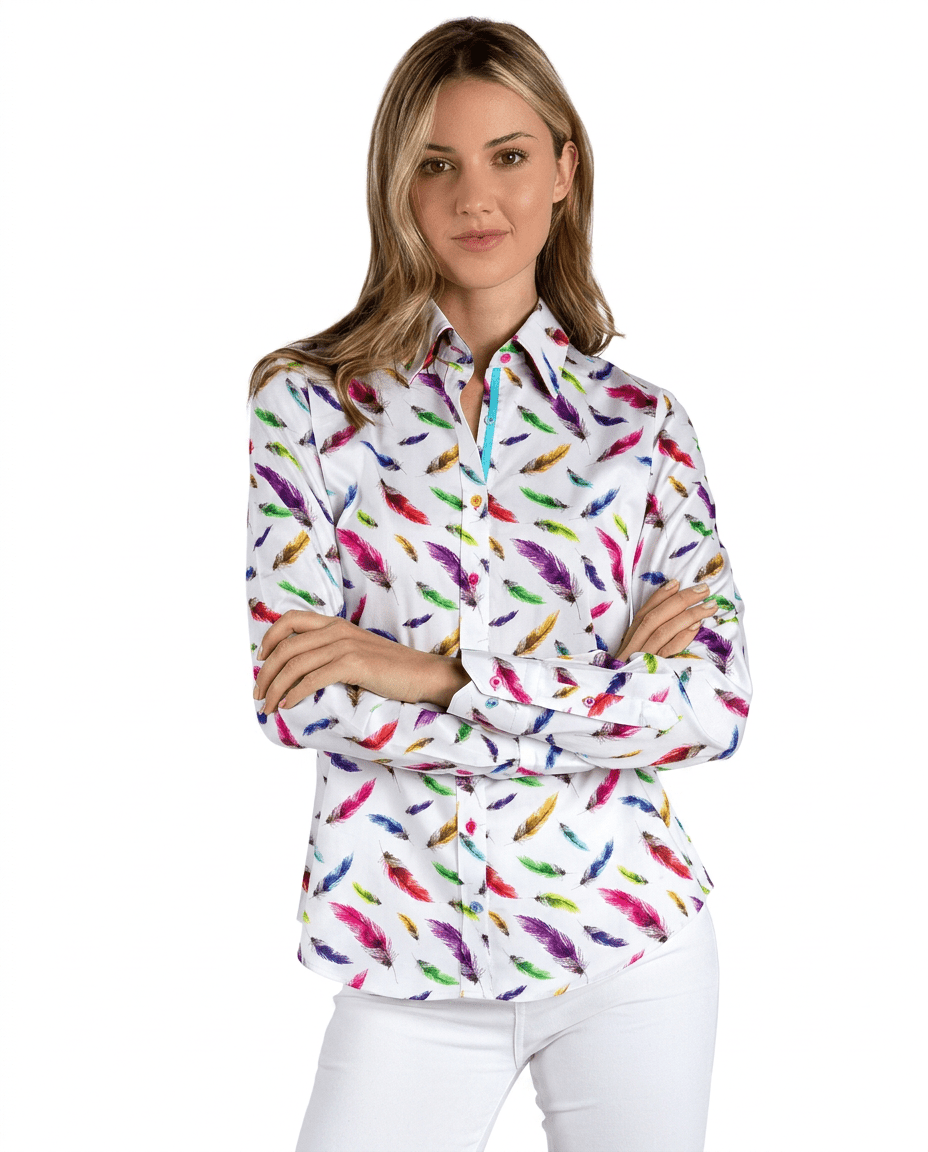 Multicolour Feathers Womens Print Shirt - Claudio Lugli Shirts