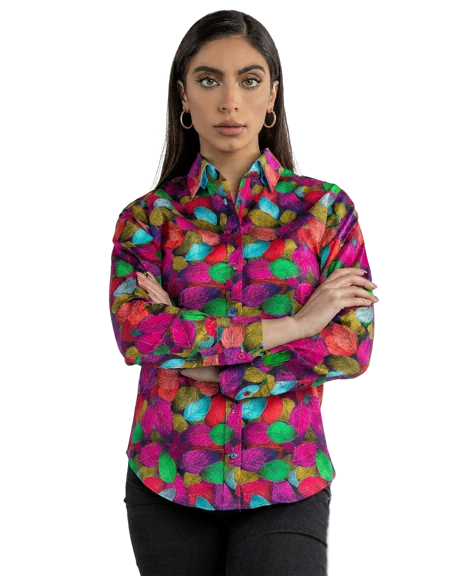 Multicolour Leaves Shirt Womens Print Shirt - Claudio Lugli Shirts