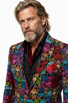 Multicolour Ornamental Skull Print Blazer - Claudio Lugli Shirts