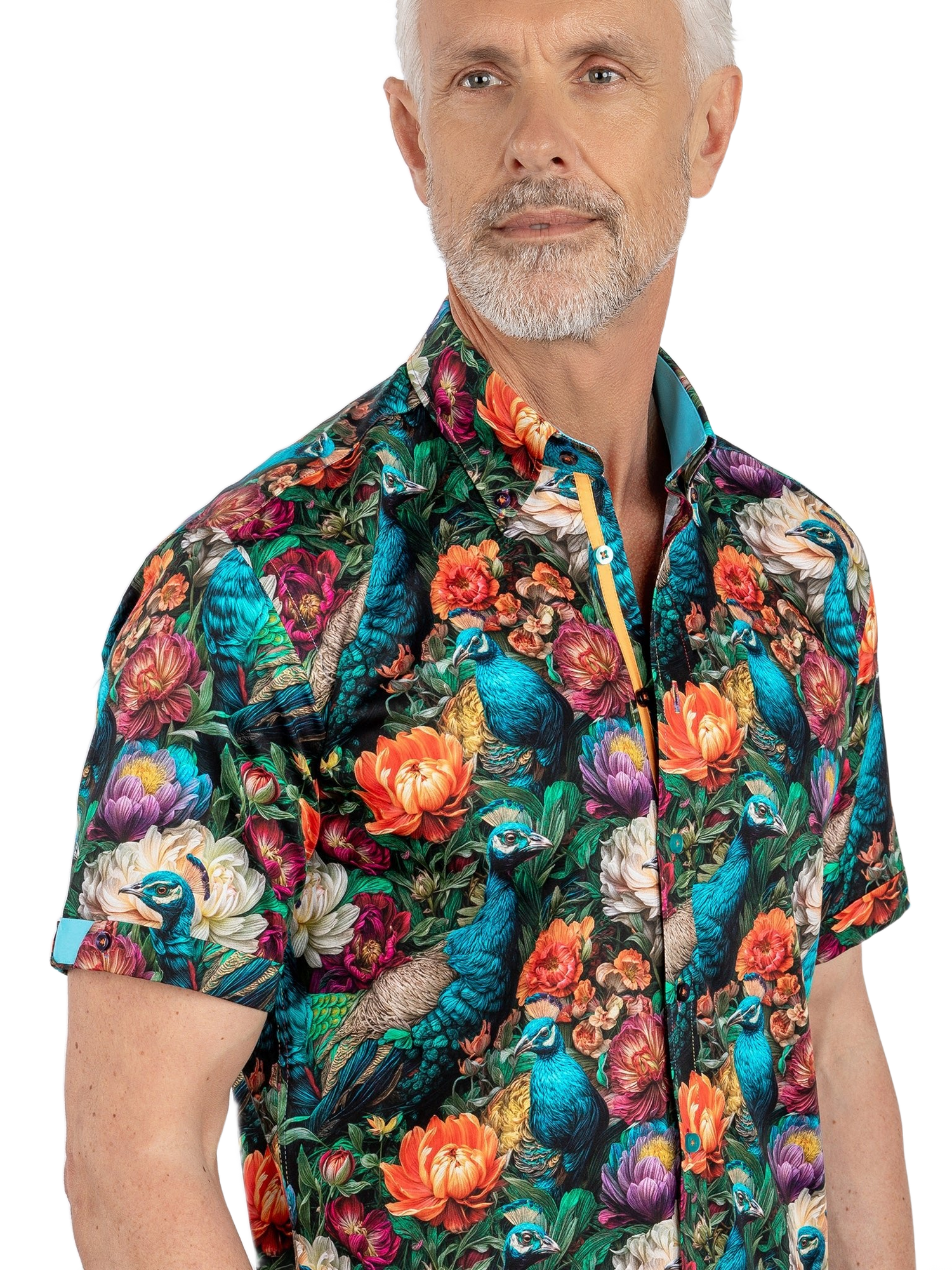 Multicolour Peacocks & Flowers Short Sleeve Shirt - Claudio Lugli Shirts