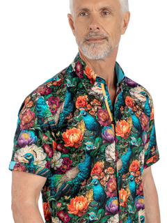 Multicolour Peacocks & Flowers Short Sleeve Shirt - Claudio Lugli Shirts