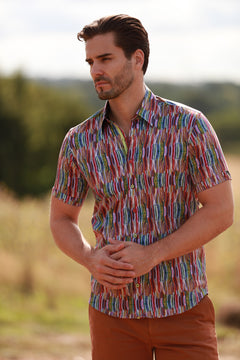MULTICOLOUR SQUIGGLE LINEN MEN SHORT SLEEVE – Premium Men's Patterned Shirt by Claudio Lugli | Bold Design, Tailored Fit, Best Printed Shirts