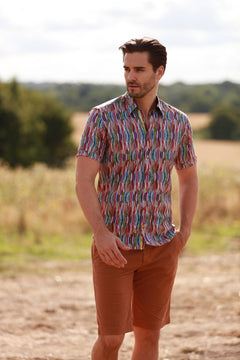 MULTICOLOUR SQUIGGLE LINEN MEN SHORT SLEEVE – Premium Men's Patterned Shirt by Claudio Lugli | Bold Design, Tailored Fit, Best Printed Shirts