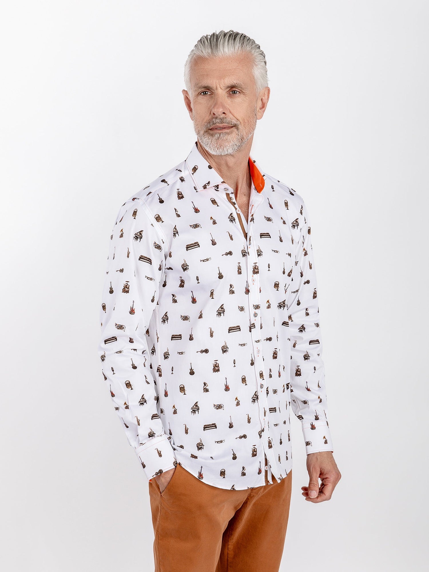 MUSICAL INSTRUMENT PRINT SATIN COTTON SHIRT - Claudio Lugli Shirts