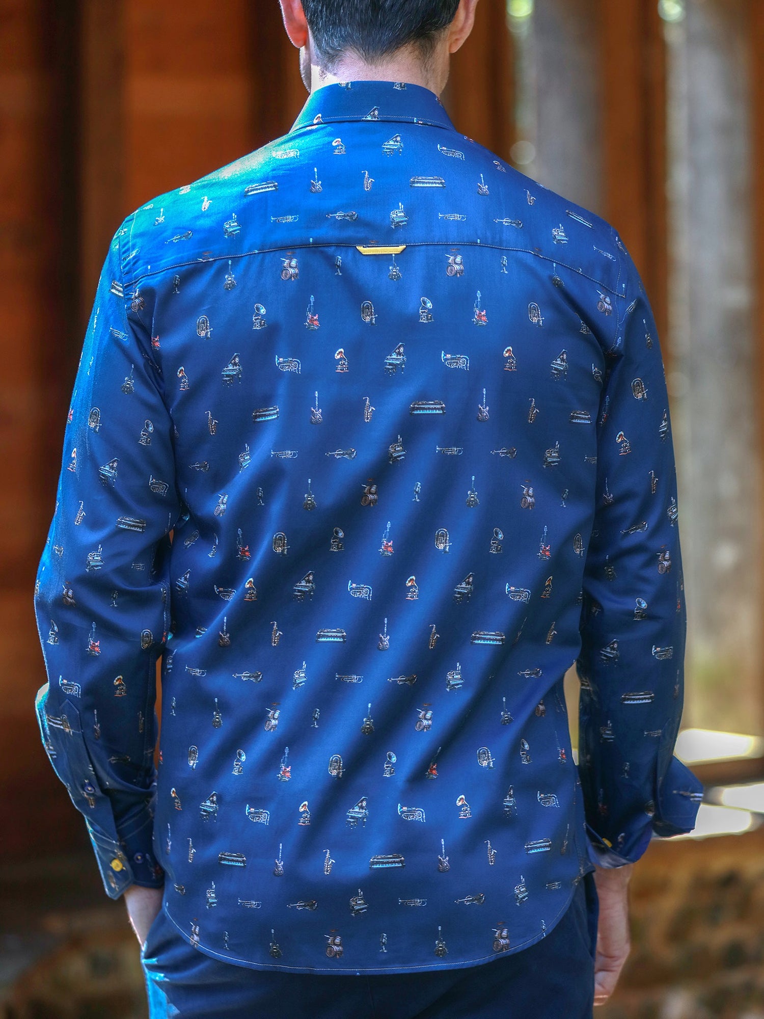 MUSICAL INSTRUMENT PRINT SATIN COTTON SHIRT - Claudio Lugli Shirts
