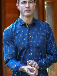 MUSICAL INSTRUMENT PRINT SATIN COTTON SHIRT - Claudio Lugli Shirts